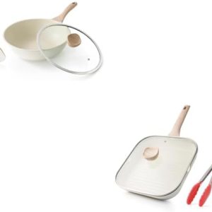 Kordisen Nonstick Grilling Pan with Lid - 11 Inch Square Grill Pan for Indoor Cooking - Healthy Coating Skillet with Pou