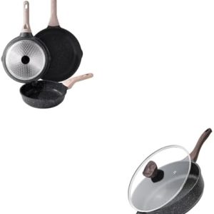 Kordisen Nonstick Deep Frying Pan - 12 Inch Large Skillet for Healthy Cooking, 5 Qt Induction Safe, PFOA Free Saute Pan