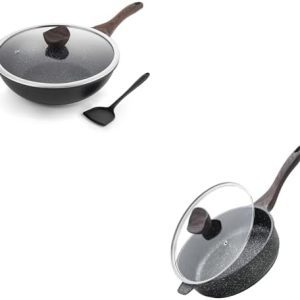 Kordisen Nonstick Deep Frying Pan | 12 Inch Large Granite Stone Skillet | Induction Cookware for Home Chefs | PFOA Free