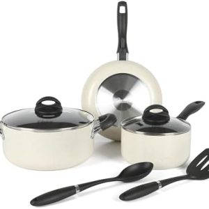 Oster Clairborne Premium Nonstick Cookware Set - 7 Piece Aluminum, Induction-Compatible, Stay Cool Handles, Perfect for