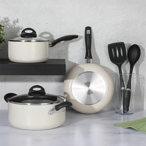 Oster Clairborne Premium Nonstick Cookware Set - 7 Piece Aluminum, Induction-Compatible, Stay Cool Handles, Perfect for