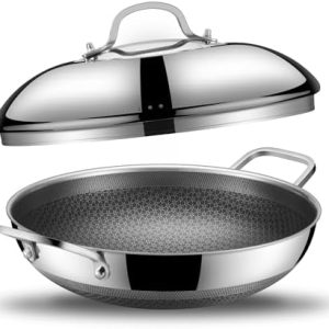 13 Inch Nonstick Hybrid Wok & Stir-fry Pan with Double Handles - Non Toxic Stainless Steel, Dishwasher Safe, Induction C