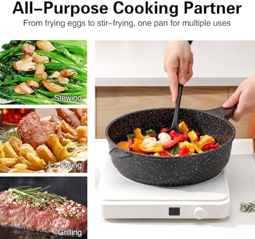 Kordisen Nonstick Deep Frying Pan, 12 Inch Large Skillet for Healthy Cooking, PFOA Free Induction Cookware, Versatile 5