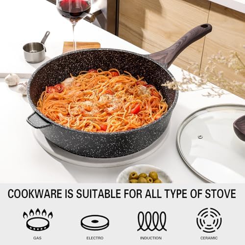 Kordisen Nonstick Deep Frying Pan - 12 Inch Large Skillet for Healthy Cooking, 5 Qt Induction Safe, PFOA Free Saute Pan